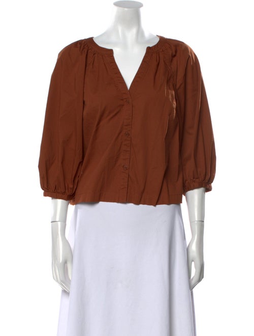 Staud V-Neck Three-Quarter Sleeve Crop Top