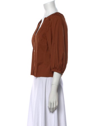 Staud V-Neck Three-Quarter Sleeve Crop Top