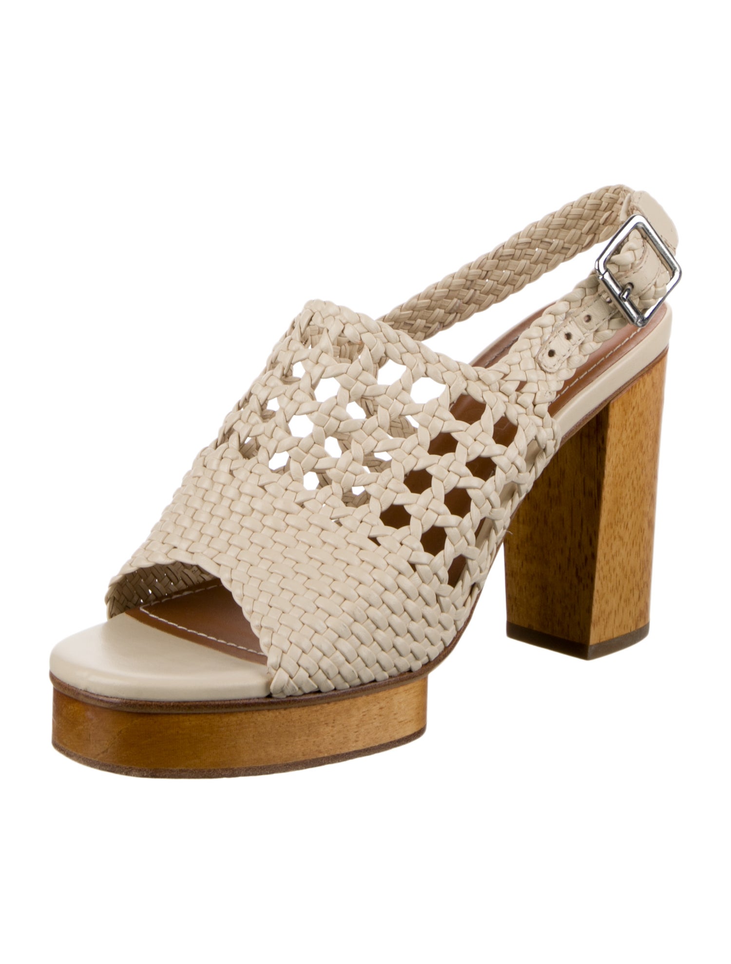 Staud Leather Whipstitch Trim Slingback Sandals