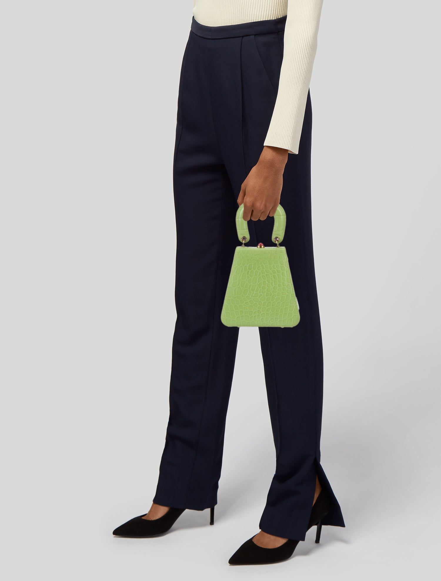 Staud Embossed Leather Top Handle Bag