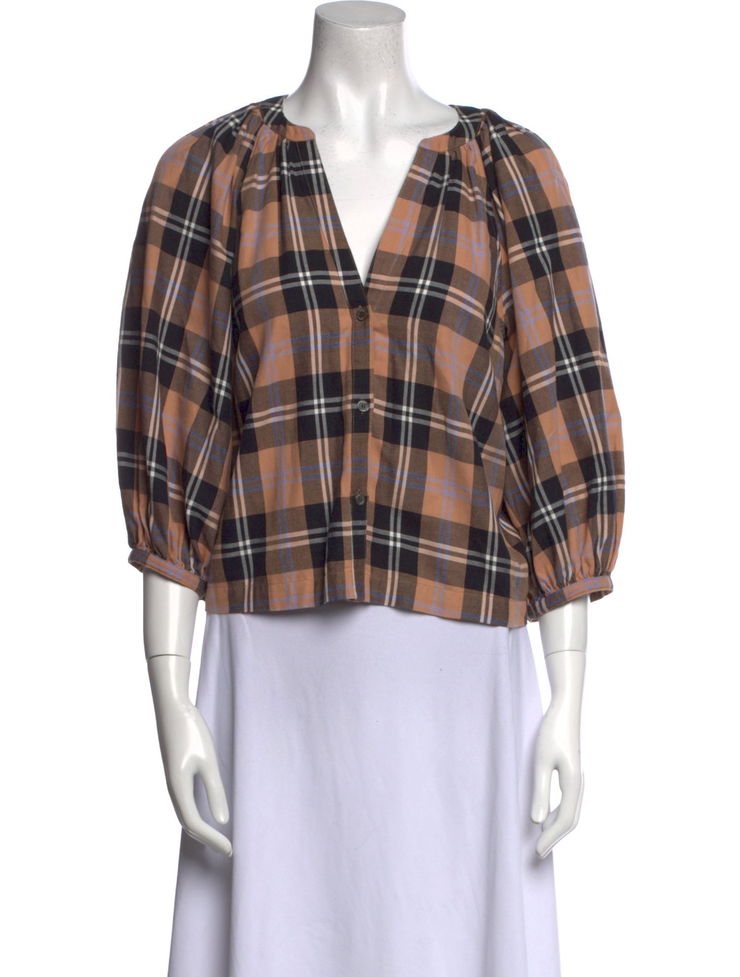 Staud Plaid Print V-Neck Crop Top