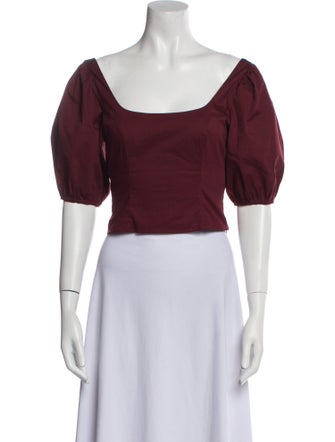 Staud Square Neckline Short Sleeve Crop Top