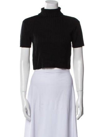 Staud Turtleneck Short Sleeve Crop Top