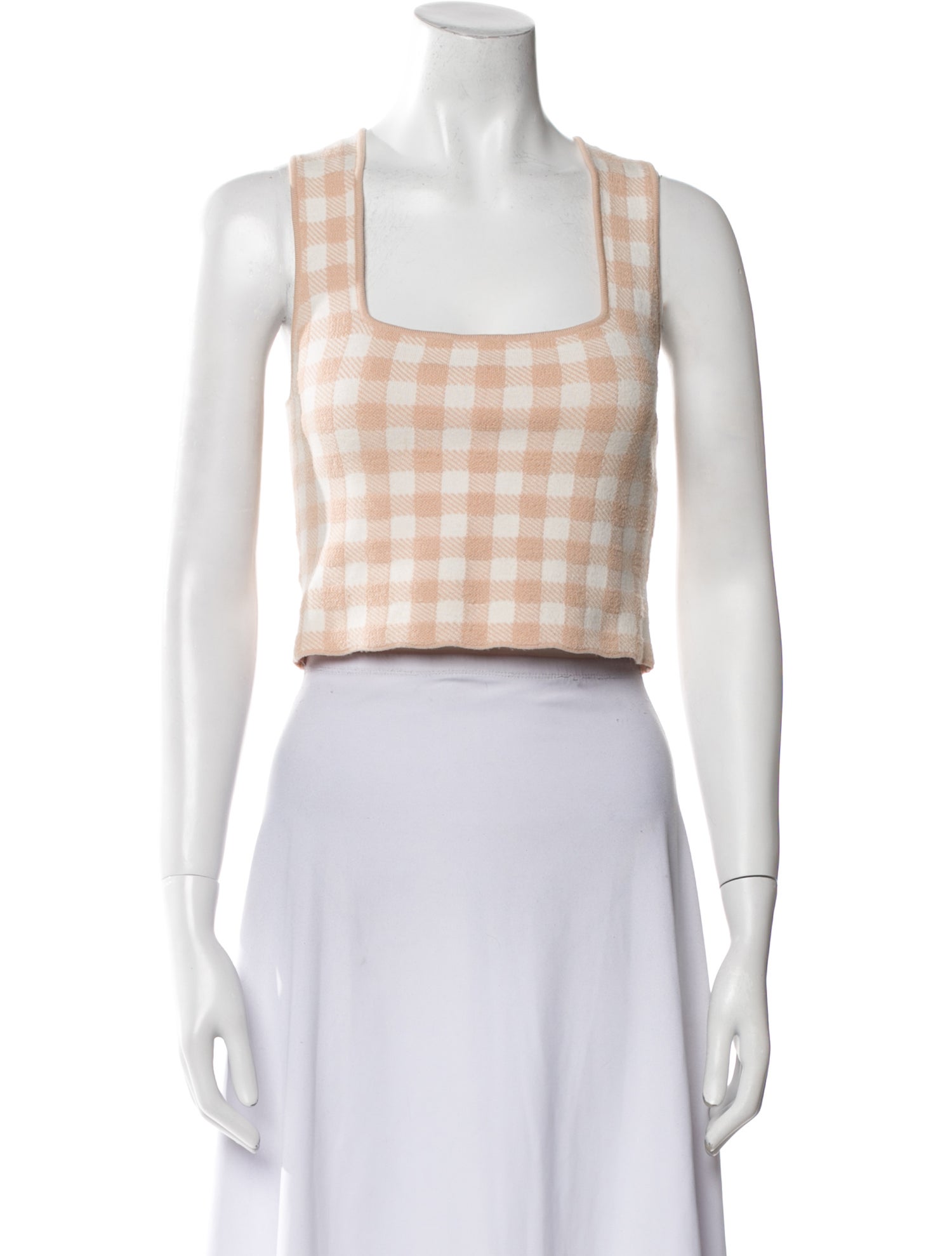Staud Plaid Print Square Neckline Crop Top