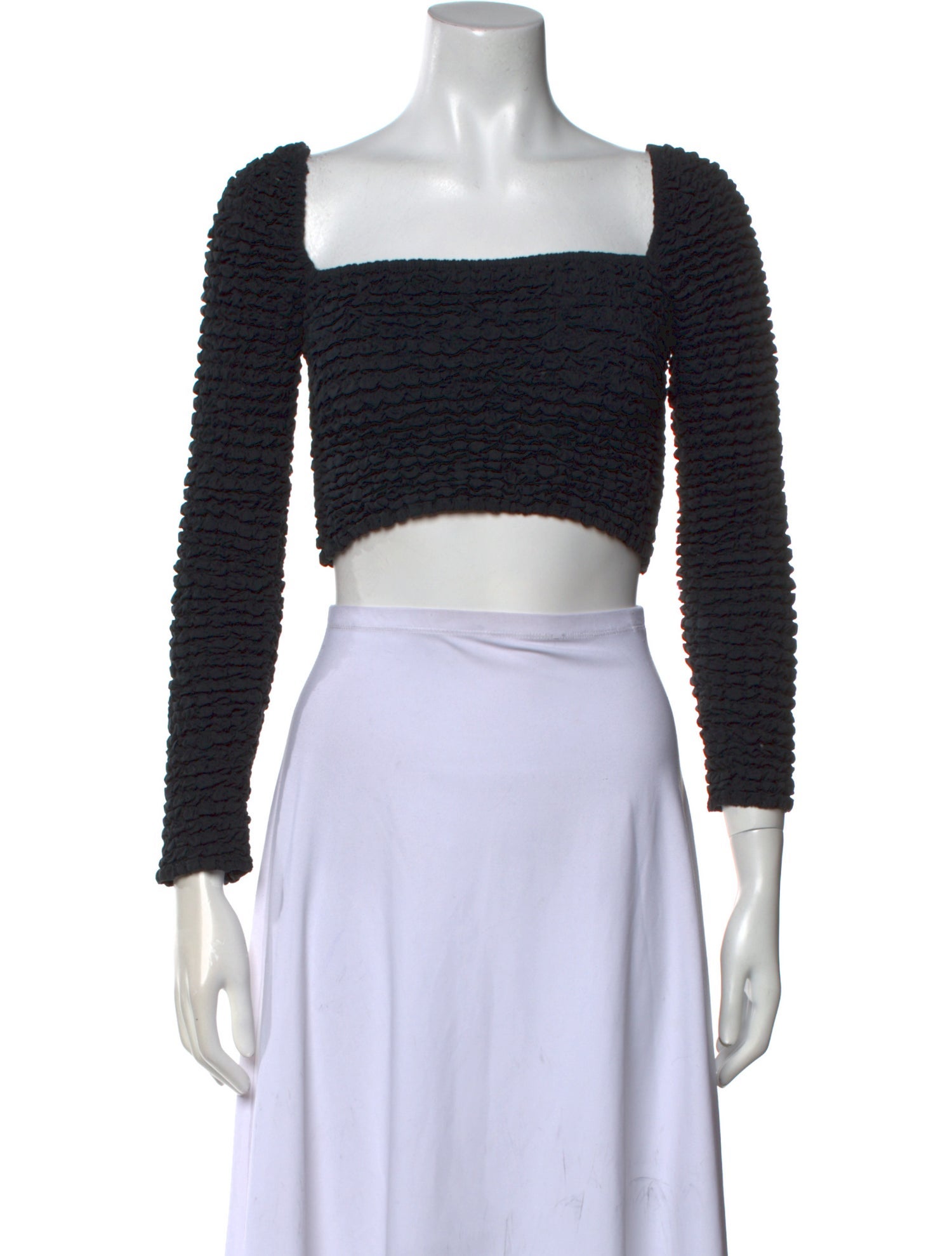 Staud Square Neckline Three-Quarter Sleeve Crop Top