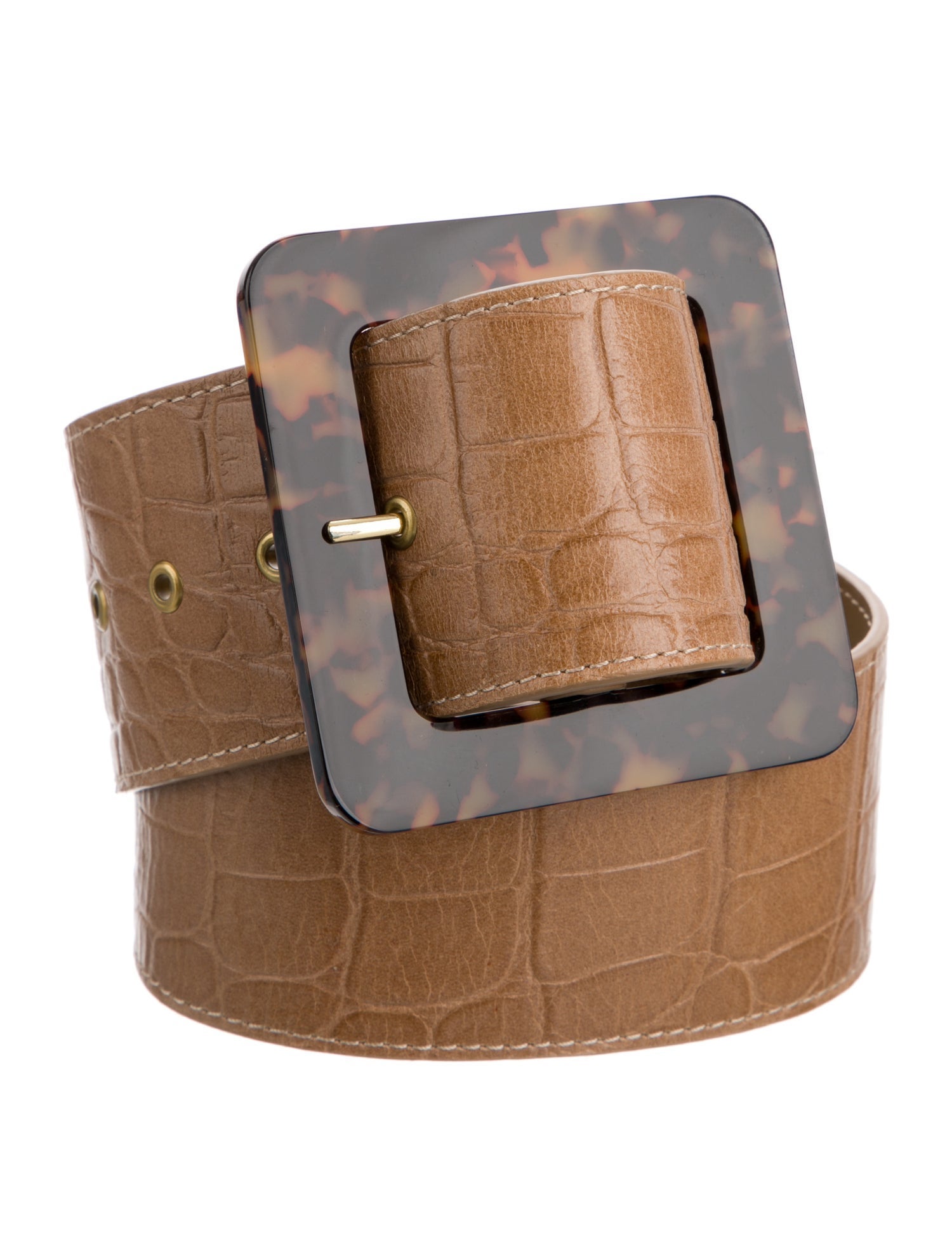 Staud Wide Embossed Leather Waist Belt