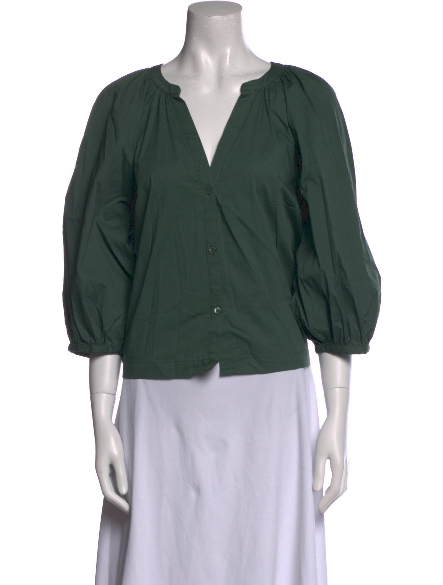 Staud V-Neck Three-Quarter Sleeve Blouse