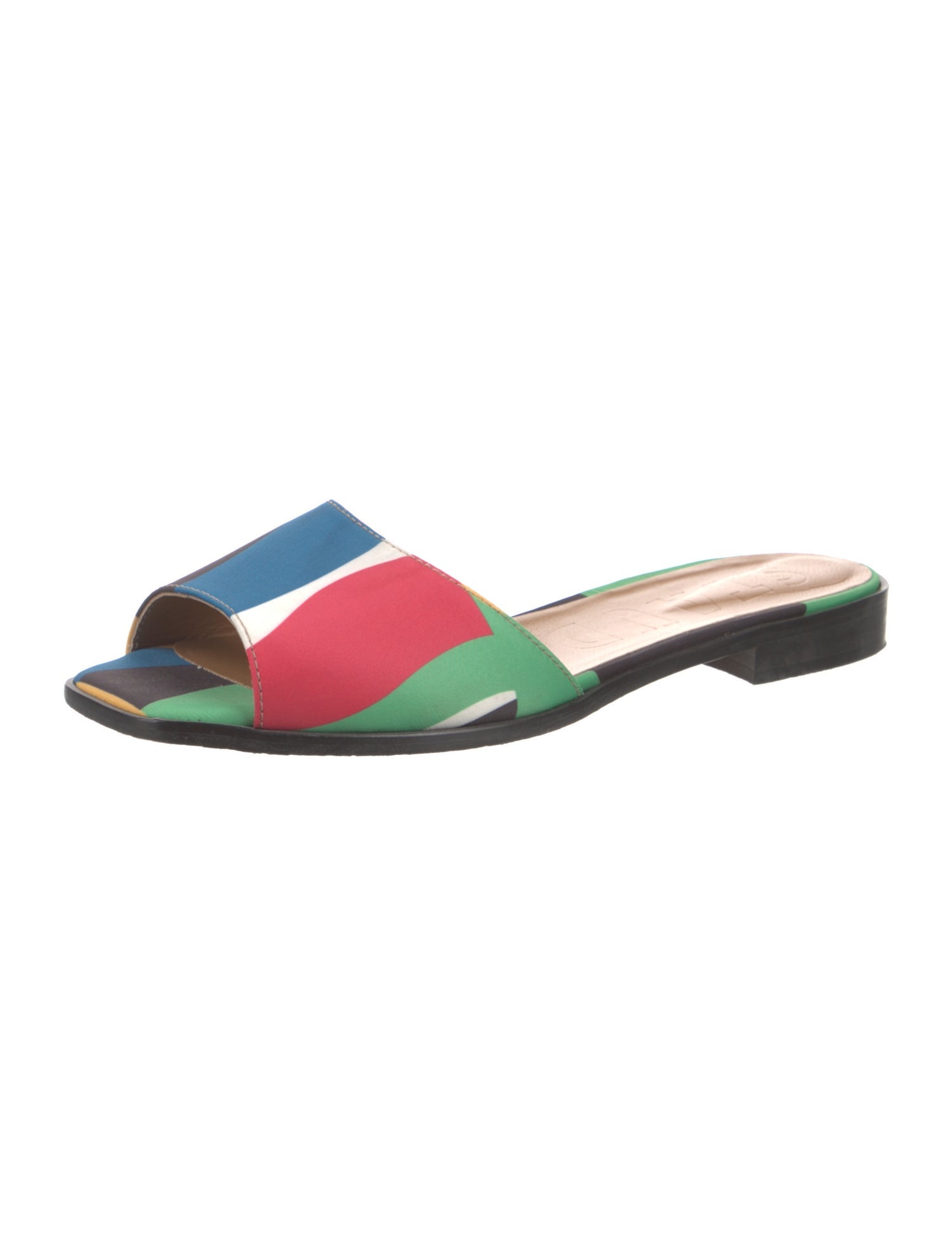 Staud Leather Colorblock Pattern Slides