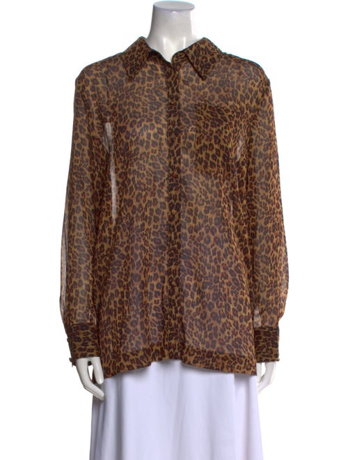 Staud Animal Print Long Sleeve Button-Up Top