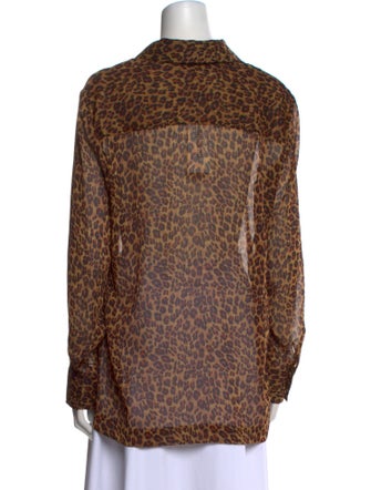 Staud Animal Print Long Sleeve Button-Up Top