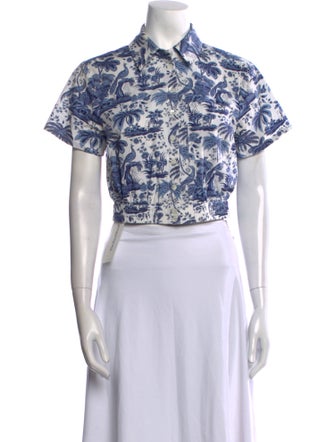 Staud Printed Short Sleeve Crop Top