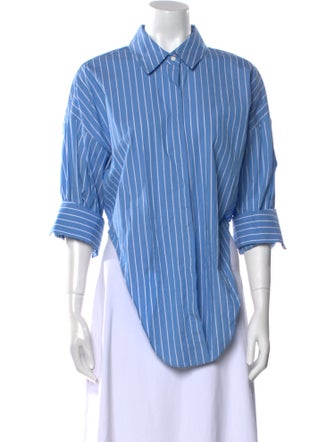 Staud Striped Three-Quarter Sleeve Button-Up Top