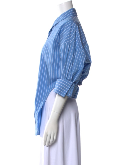 Staud Striped Three-Quarter Sleeve Button-Up Top