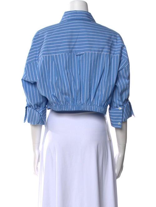 Staud Striped Three-Quarter Sleeve Button-Up Top