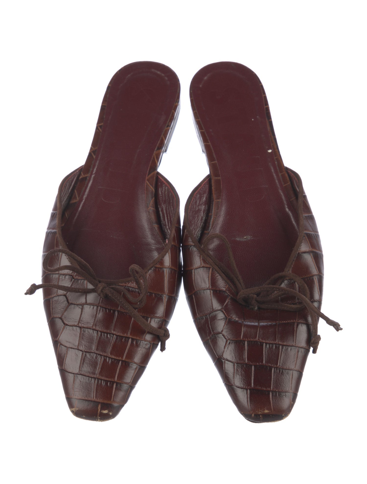 Staud Embossed Leather Bow Accents Mules