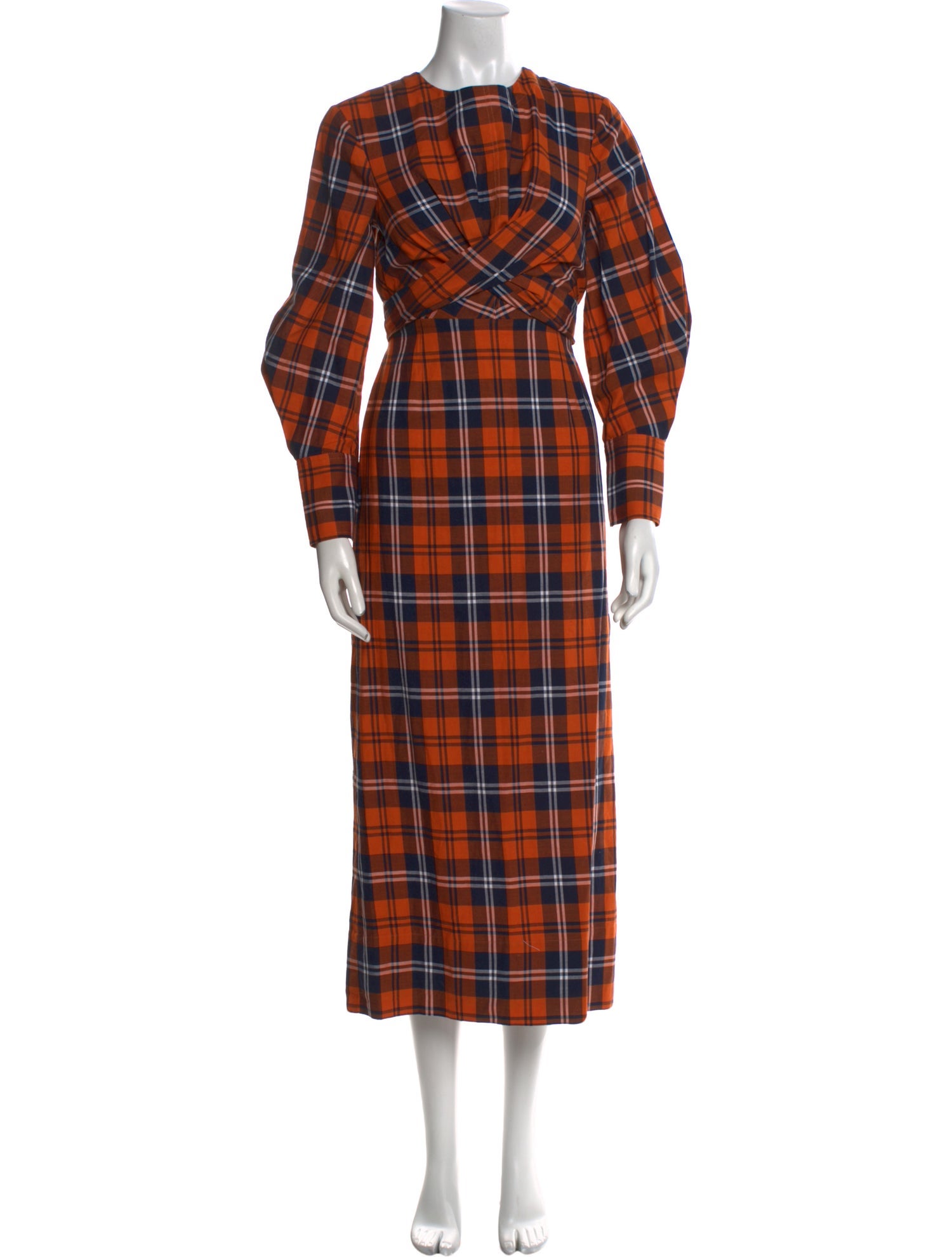 Staud Plaid Print Long Dress