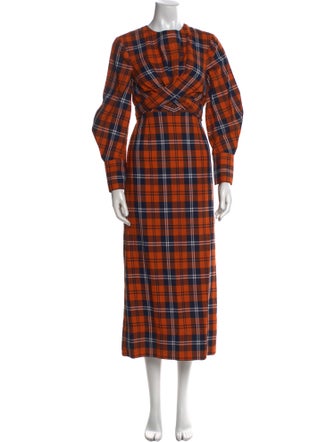 Staud Plaid Print Long Dress
