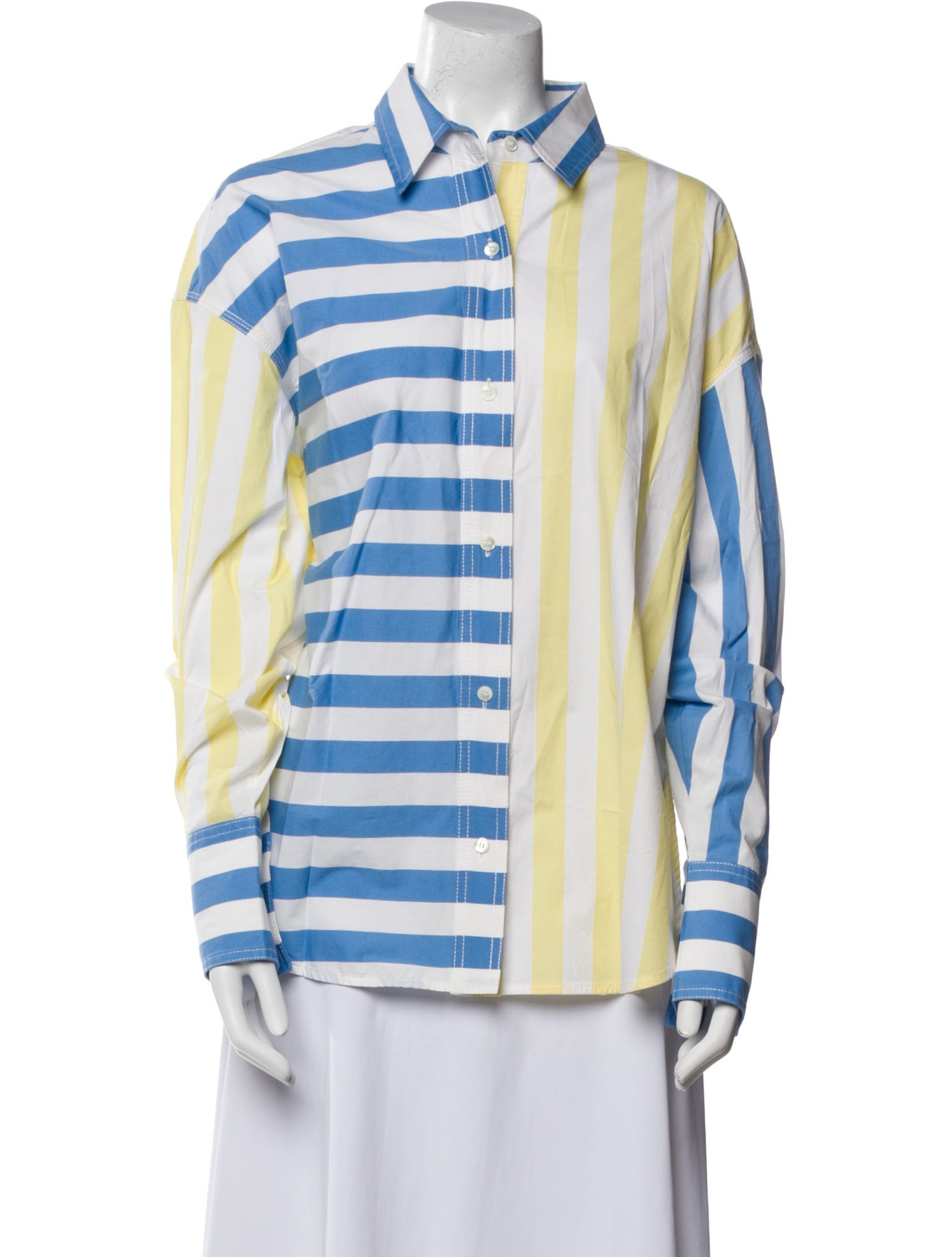 Staud Striped Long Sleeve Button-Up Top