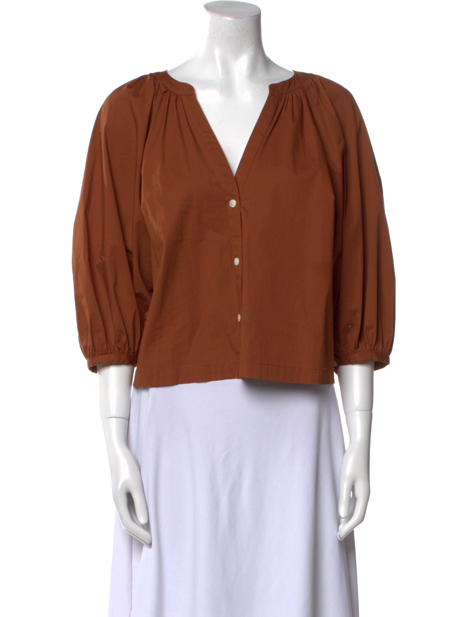 Staud V-Neck Three-Quarter Sleeve Crop Top