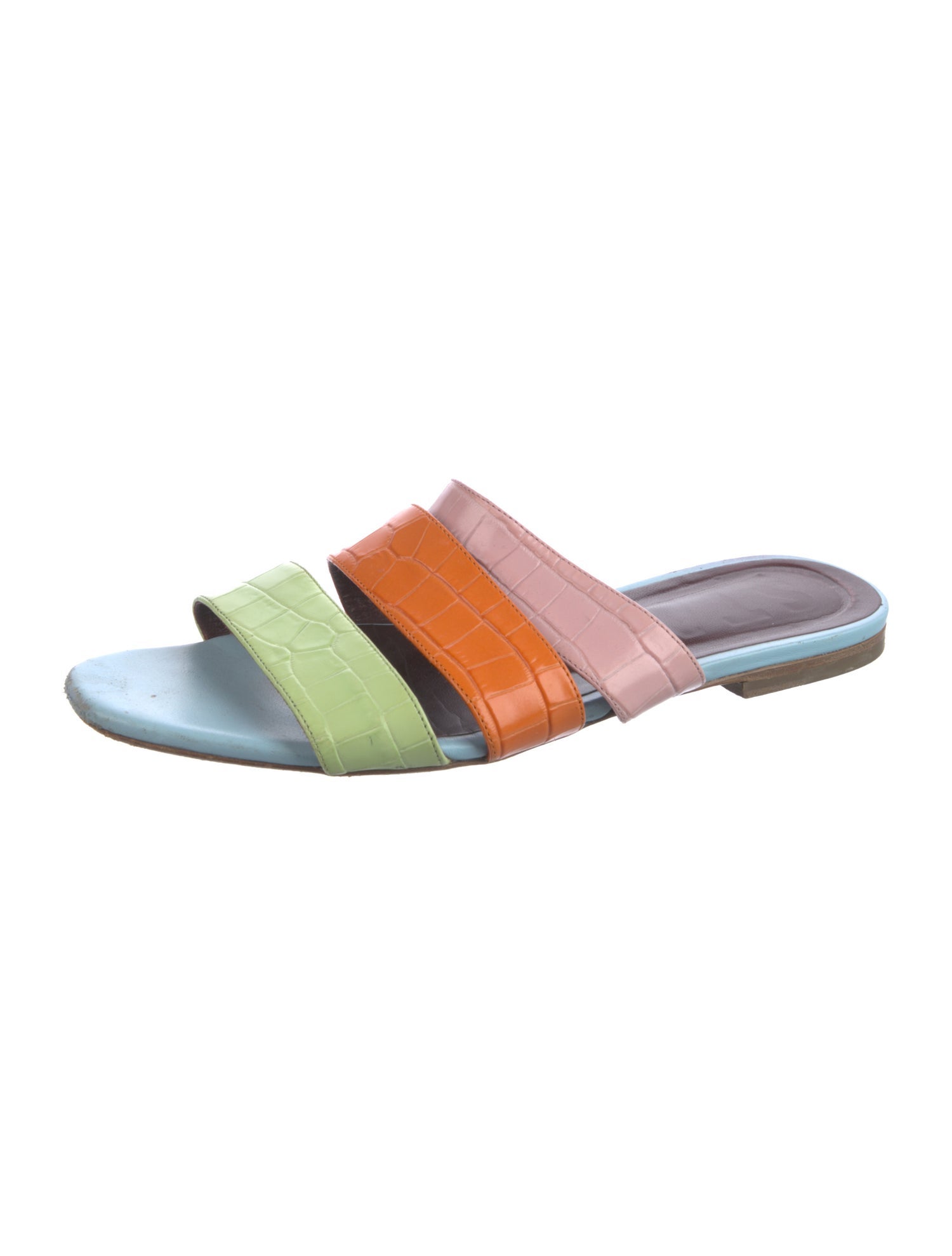 Staud Leather Colorblock Pattern Slides