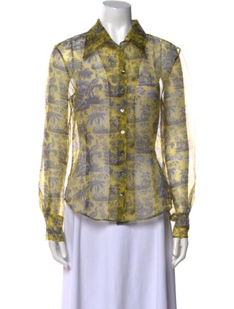 Staud Printed Long Sleeve Button-Up Top