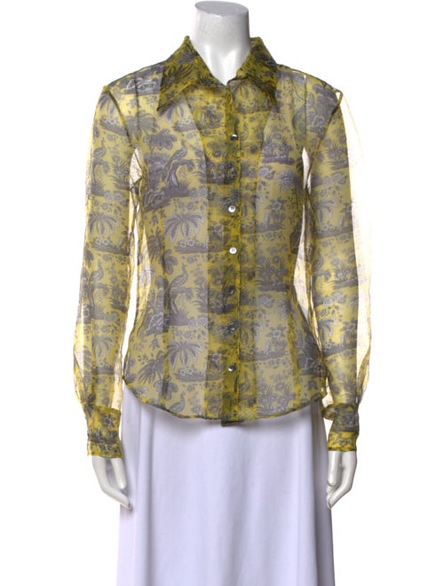 Staud Printed Long Sleeve Button-Up Top