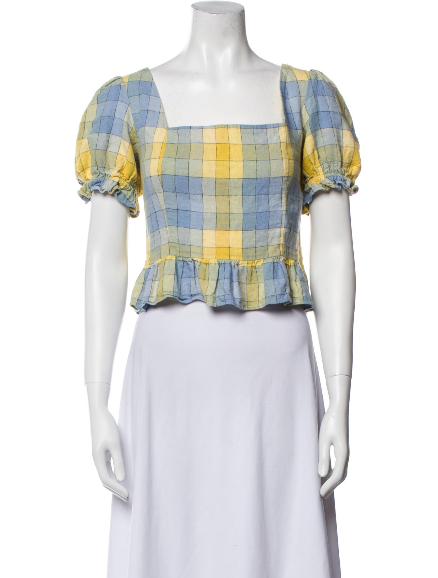 Staud Linen Plaid Print Crop Top