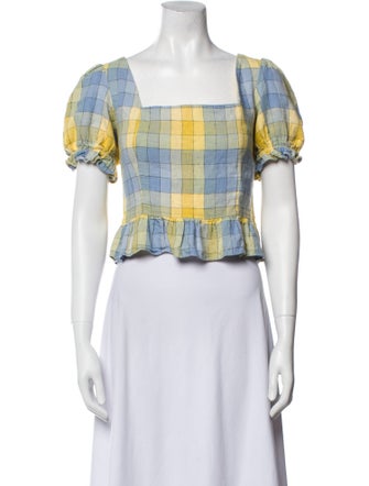 Staud Linen Plaid Print Crop Top