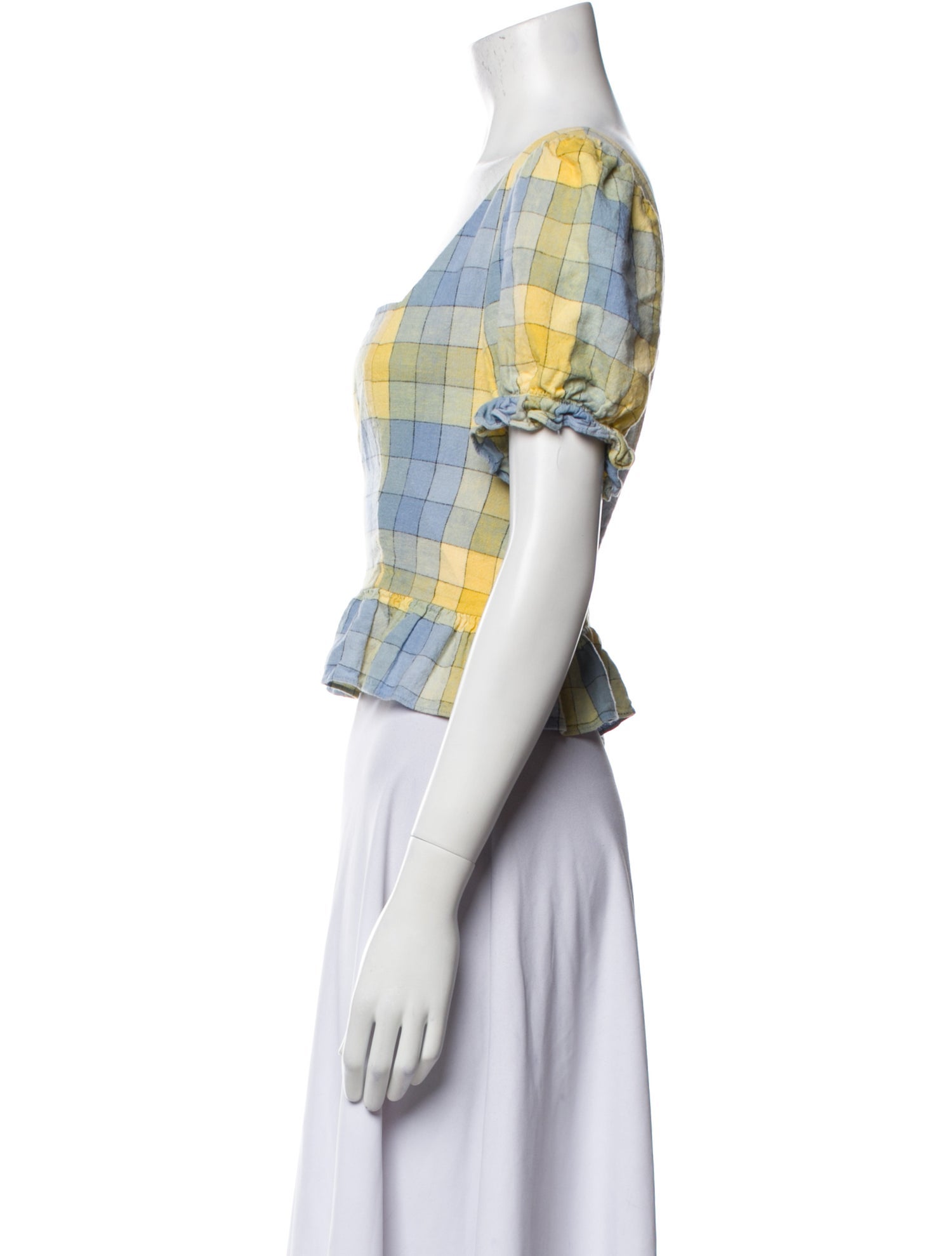 Staud Linen Plaid Print Crop Top