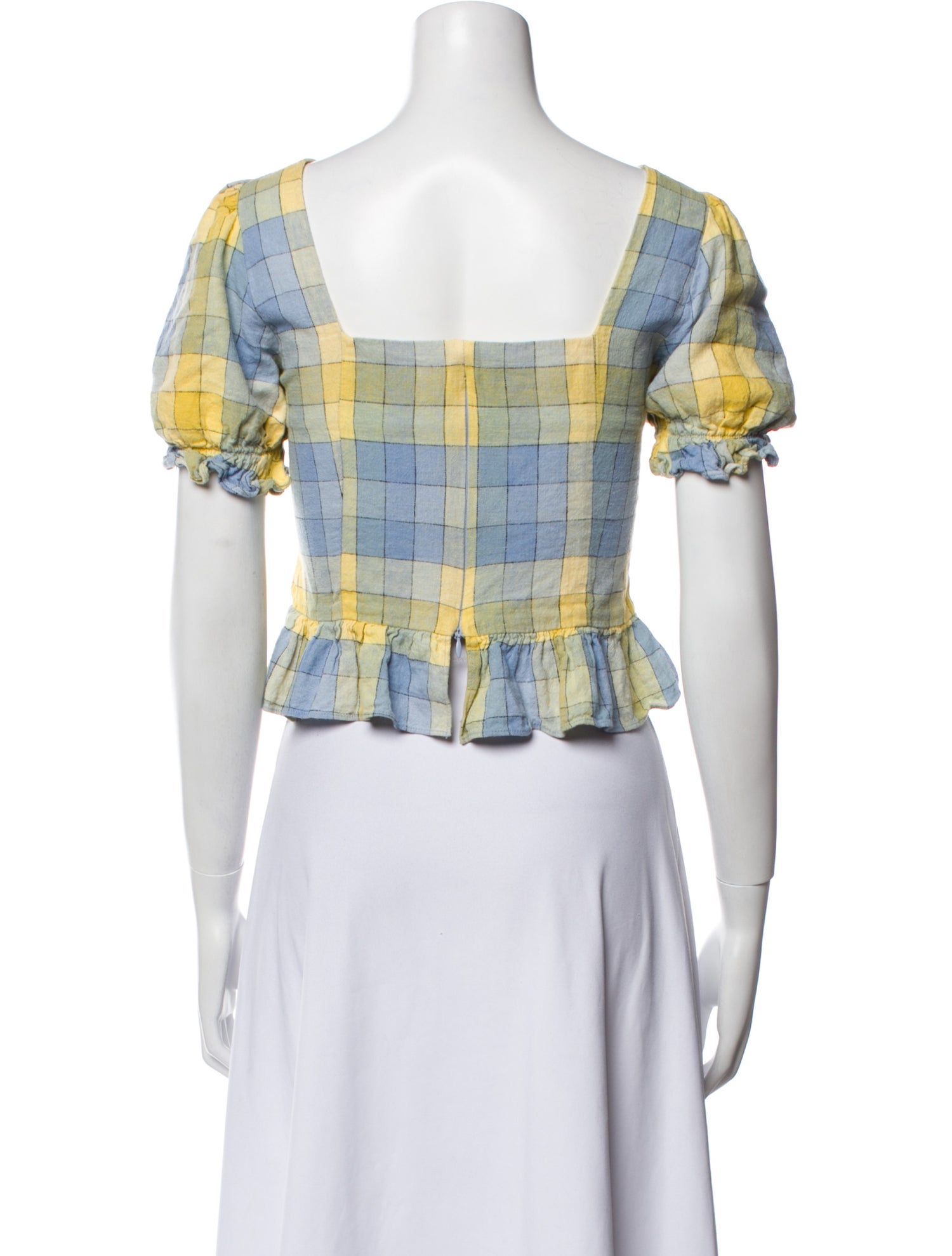 Staud Linen Plaid Print Crop Top