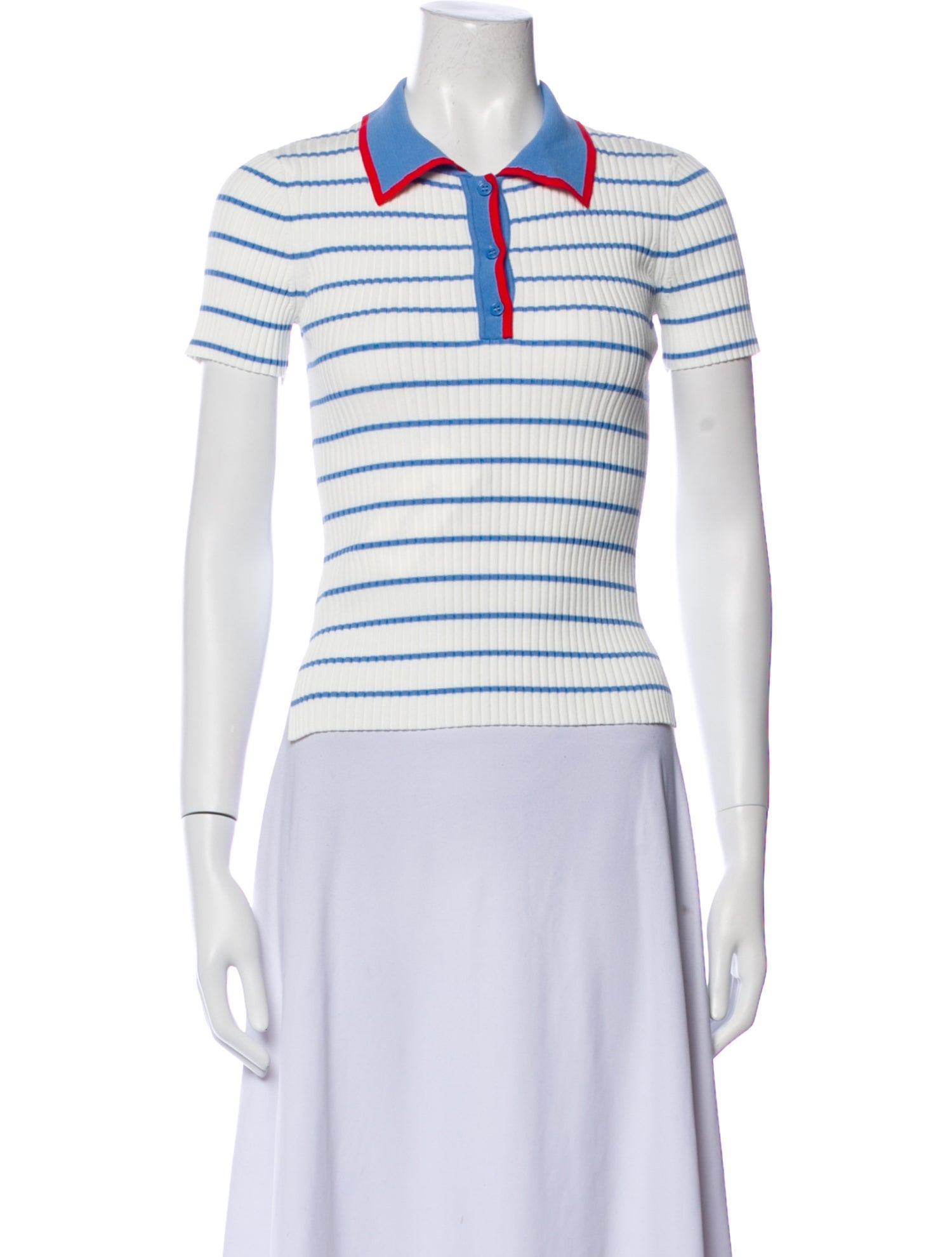 Staud Striped Short Sleeve Polo