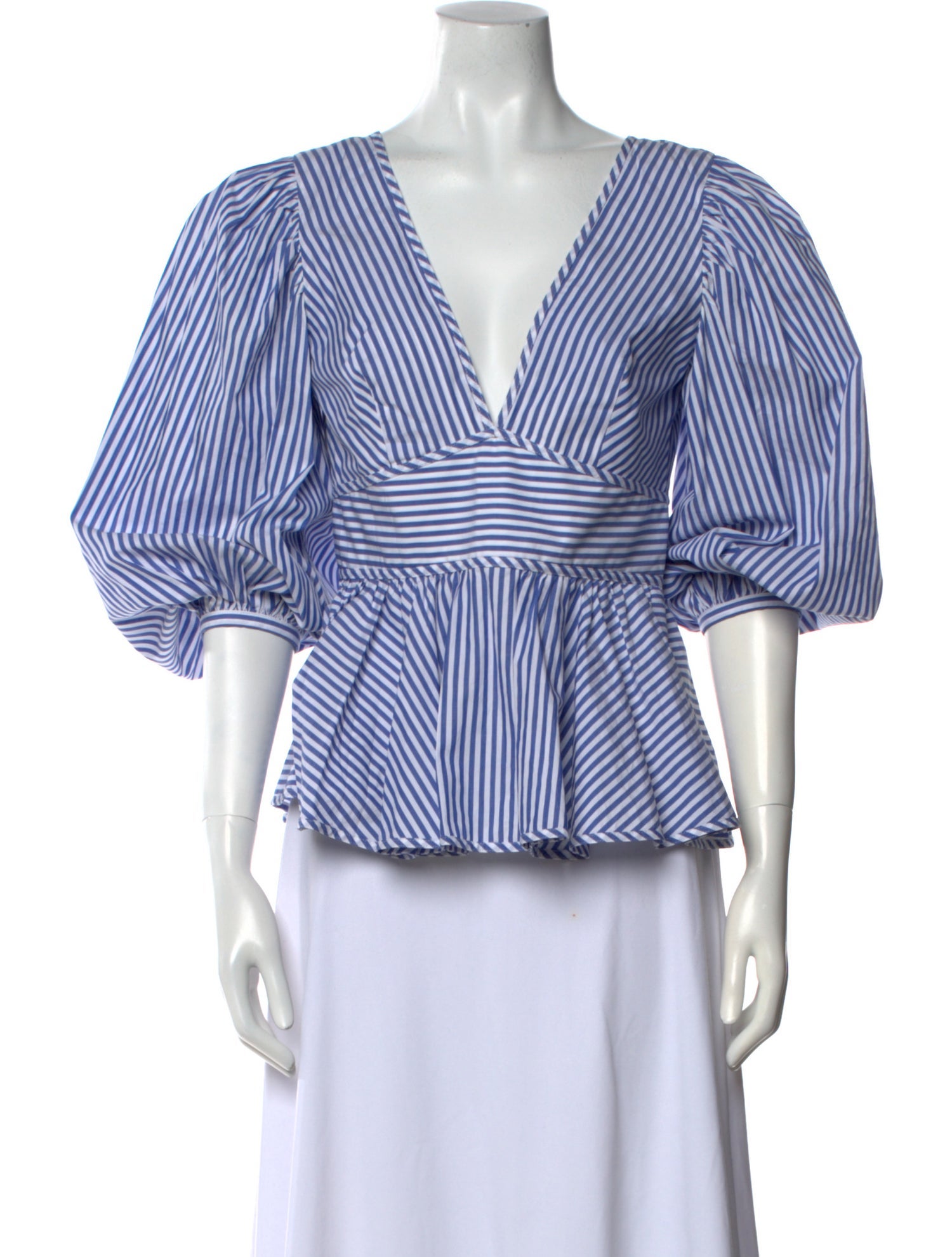 Staud Striped V-Neck Blouse