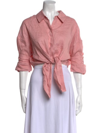 Staud Linen Three-Quarter Sleeve Crop Top