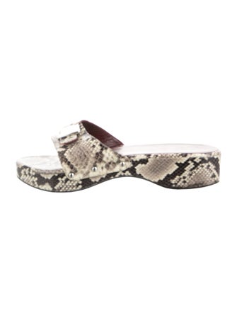 Staud Embossed Leather Animal Print Slides