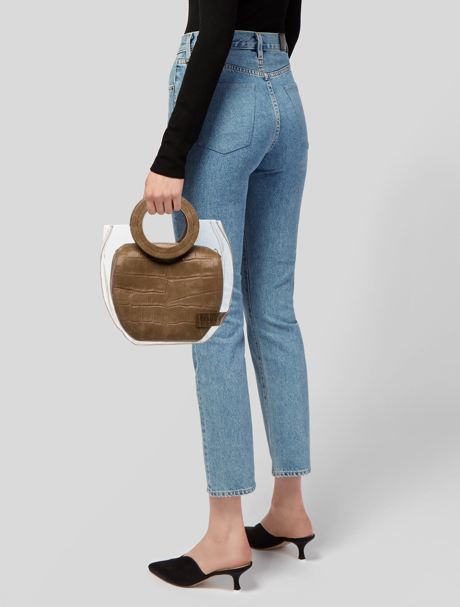 Staud Embossed Leather Top Handle Bag