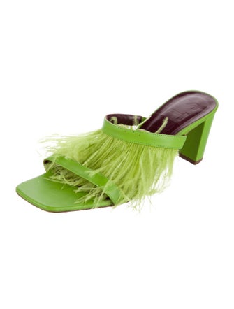 Staud Leather Feather Trim Slides