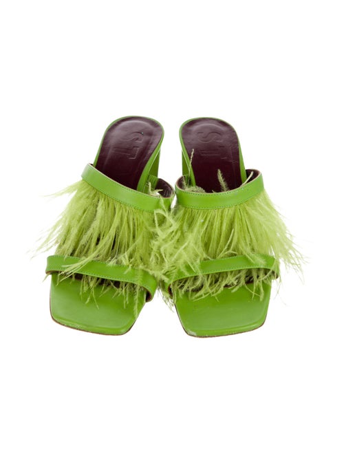 Staud Leather Feather Trim Slides