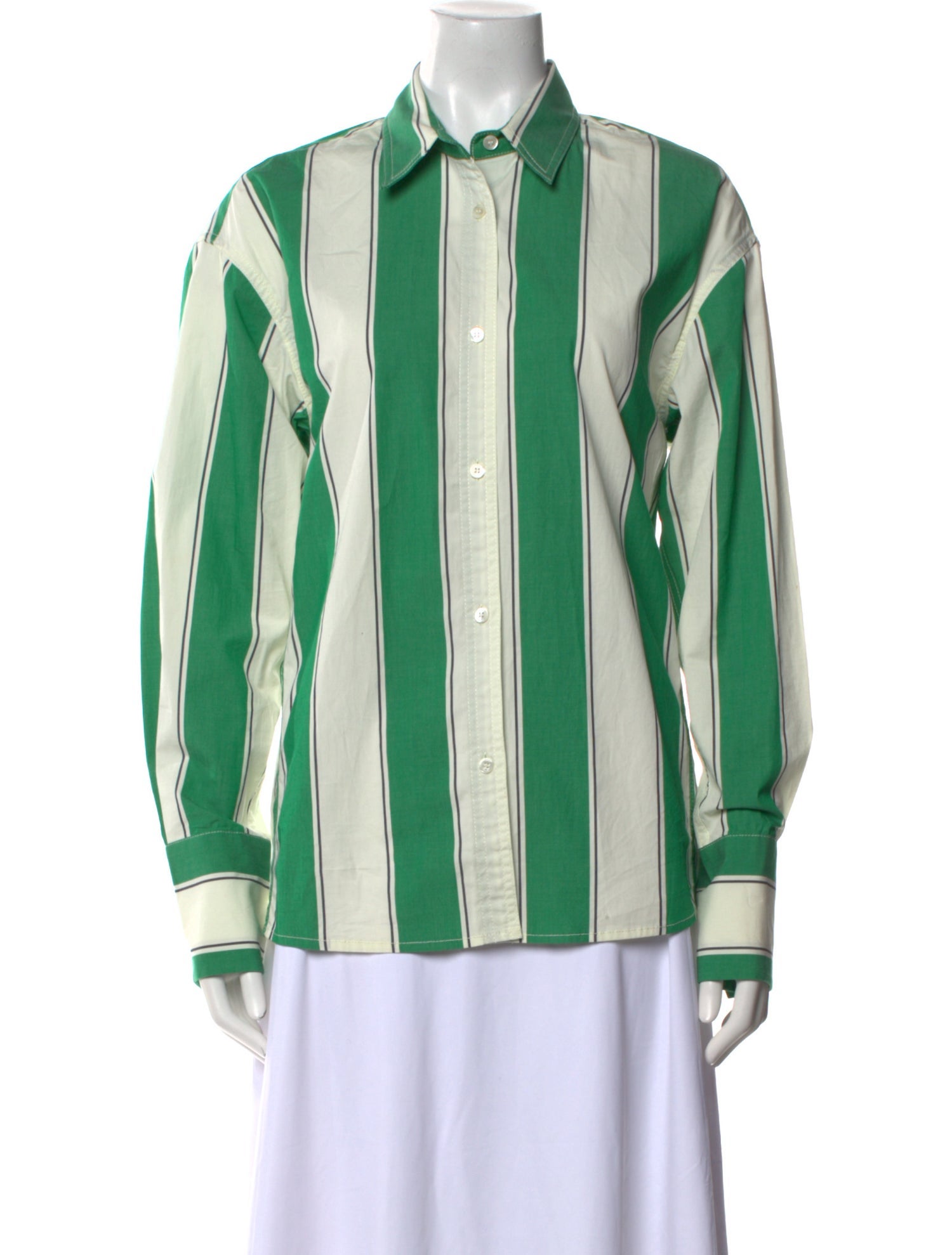 Staud Striped Long Sleeve Button-Up Top