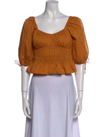 Staud Square Neckline Short Sleeve Crop Top