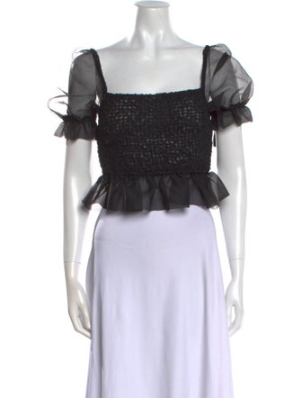 Staud Square Neckline Short Sleeve Crop Top