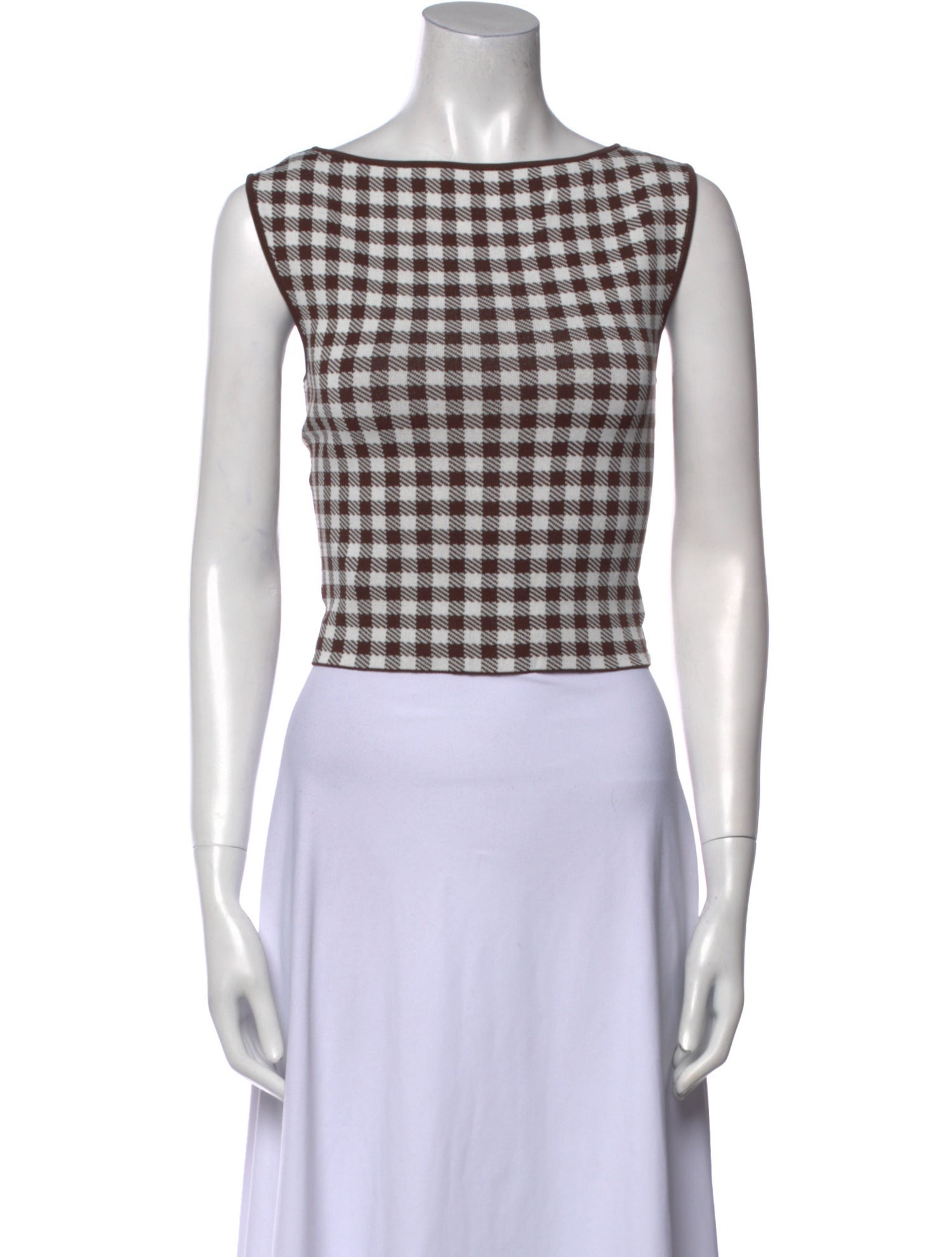 Staud Plaid Print Bateau Neckline Crop Top