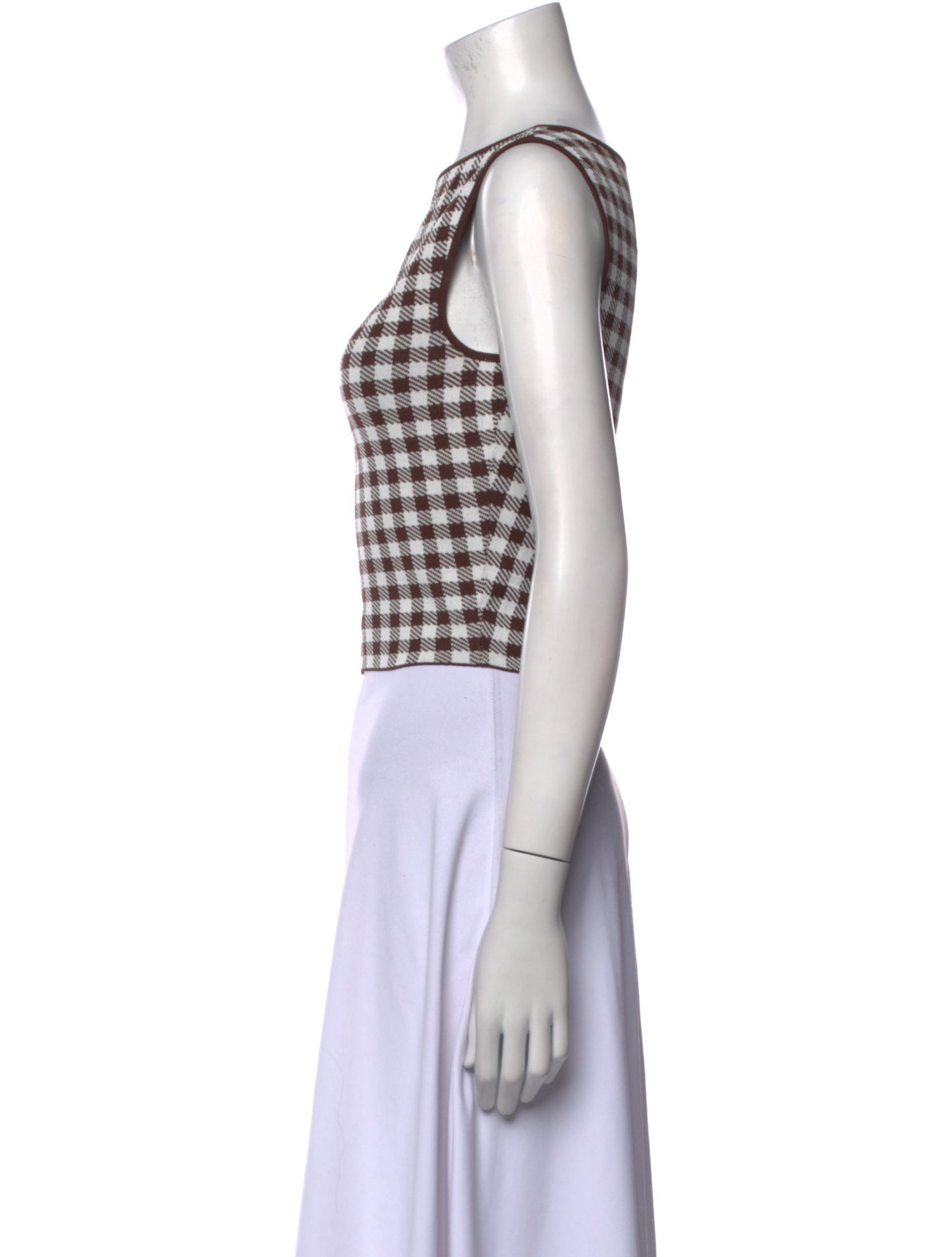 Staud Plaid Print Bateau Neckline Crop Top