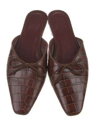 Staud Embossed Leather Bow Accents Mules