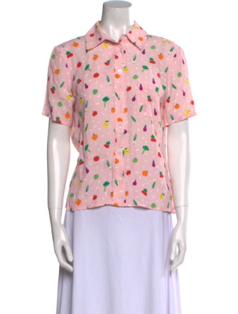 Staud Printed Short Sleeve Button-Up Top