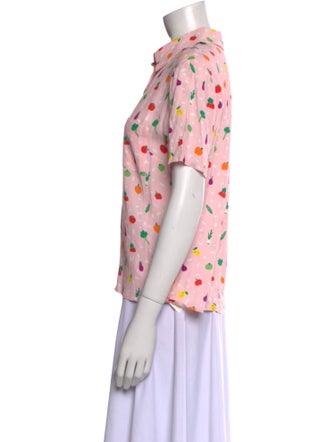 Staud Printed Short Sleeve Button-Up Top