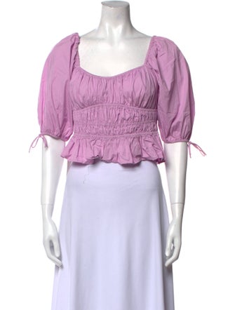 Staud Square Neckline Short Sleeve Crop Top