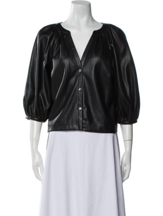 Staud Leather V-Neck Blouse