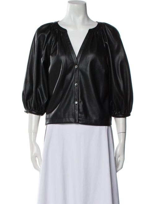 Staud Leather V-Neck Blouse