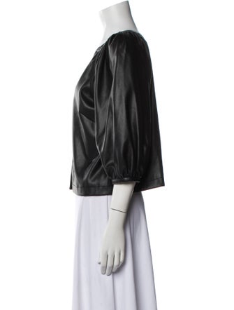 Staud Leather V-Neck Blouse