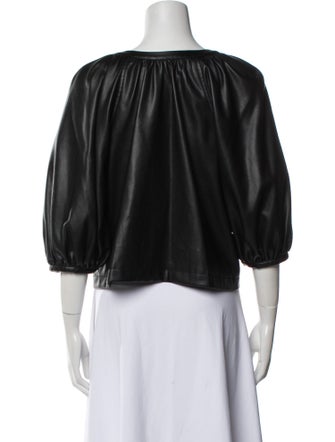 Staud Leather V-Neck Blouse